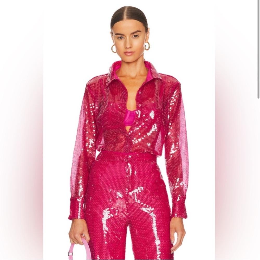 Brand New Sequin Pink Blouse Button Up